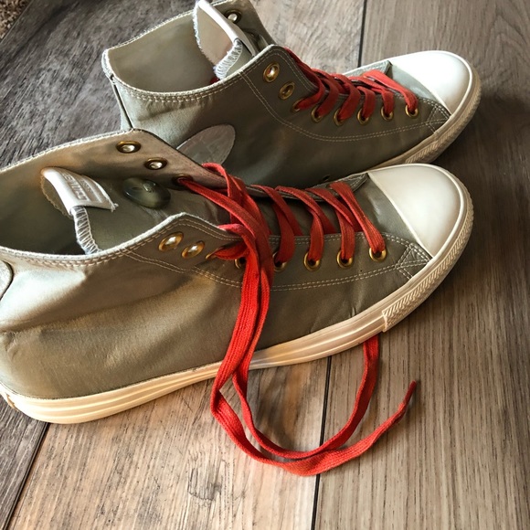 Custom Converse Boston High Tops Grey/Silver with Red Laces Men's Size 10 - Picture 9 of 15